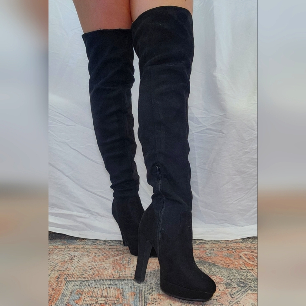 Black thigh high boots